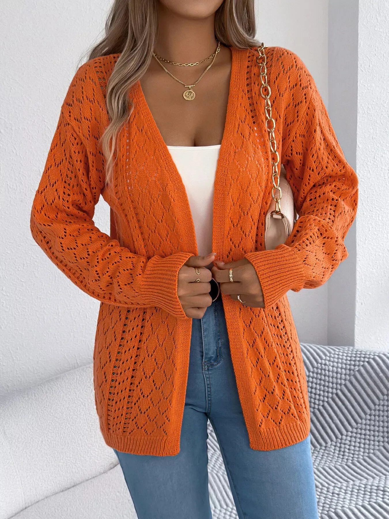 Openwork Open-Front Long Sleeve Cardigan sold by Charming Charlie product image thumbnail 3