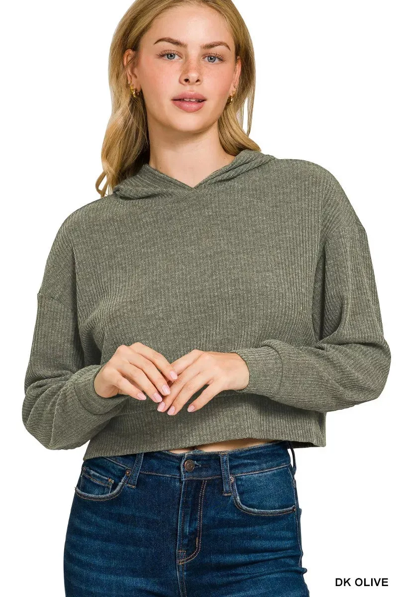 Zenana Drop Shoulder Ribbed Crop Hoodie sold by Charming Charlie