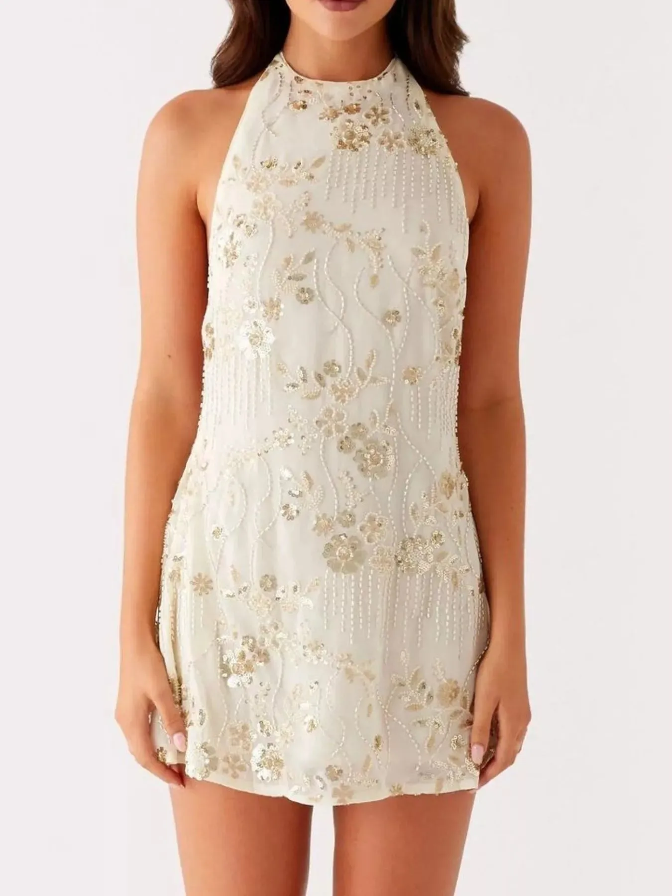 Backless Embroidered Halter Neck Mini Dress sold by Charming Charlie product image thumbnail 5