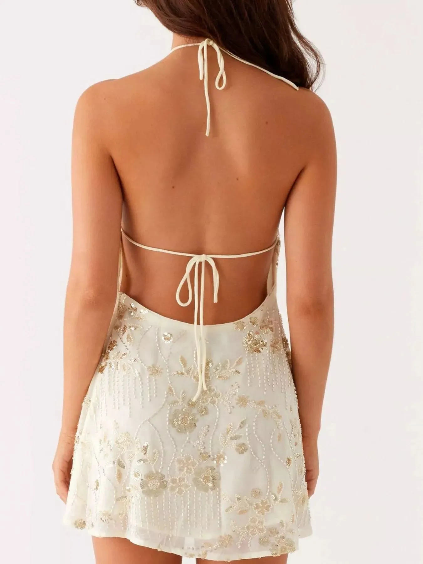 Backless Embroidered Halter Neck Mini Dress sold by Charming Charlie product image thumbnail 4
