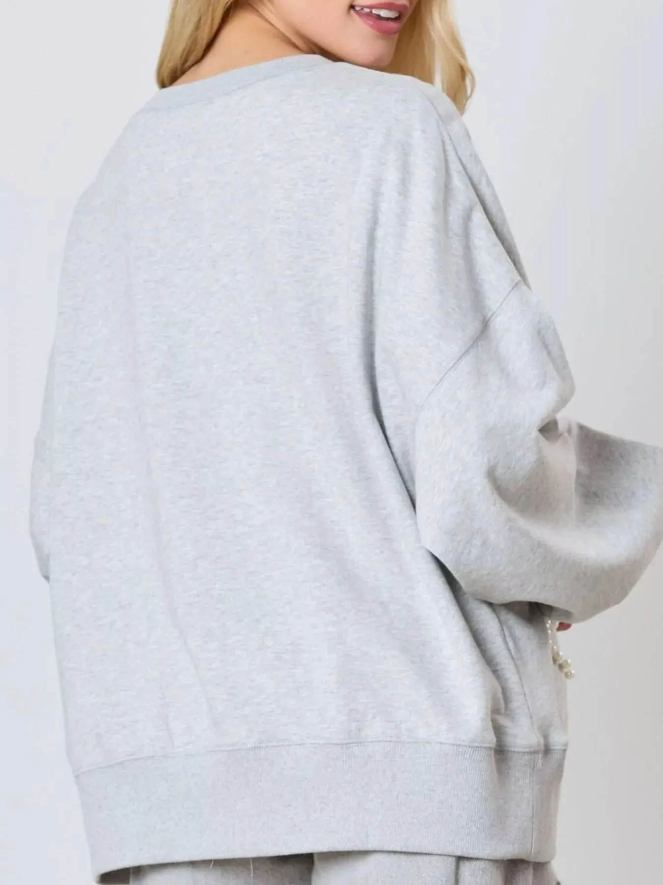 Pearl Embellished Bow Long Sleeve Sweatshirt sold by Charming Charlie product image thumbnail 5