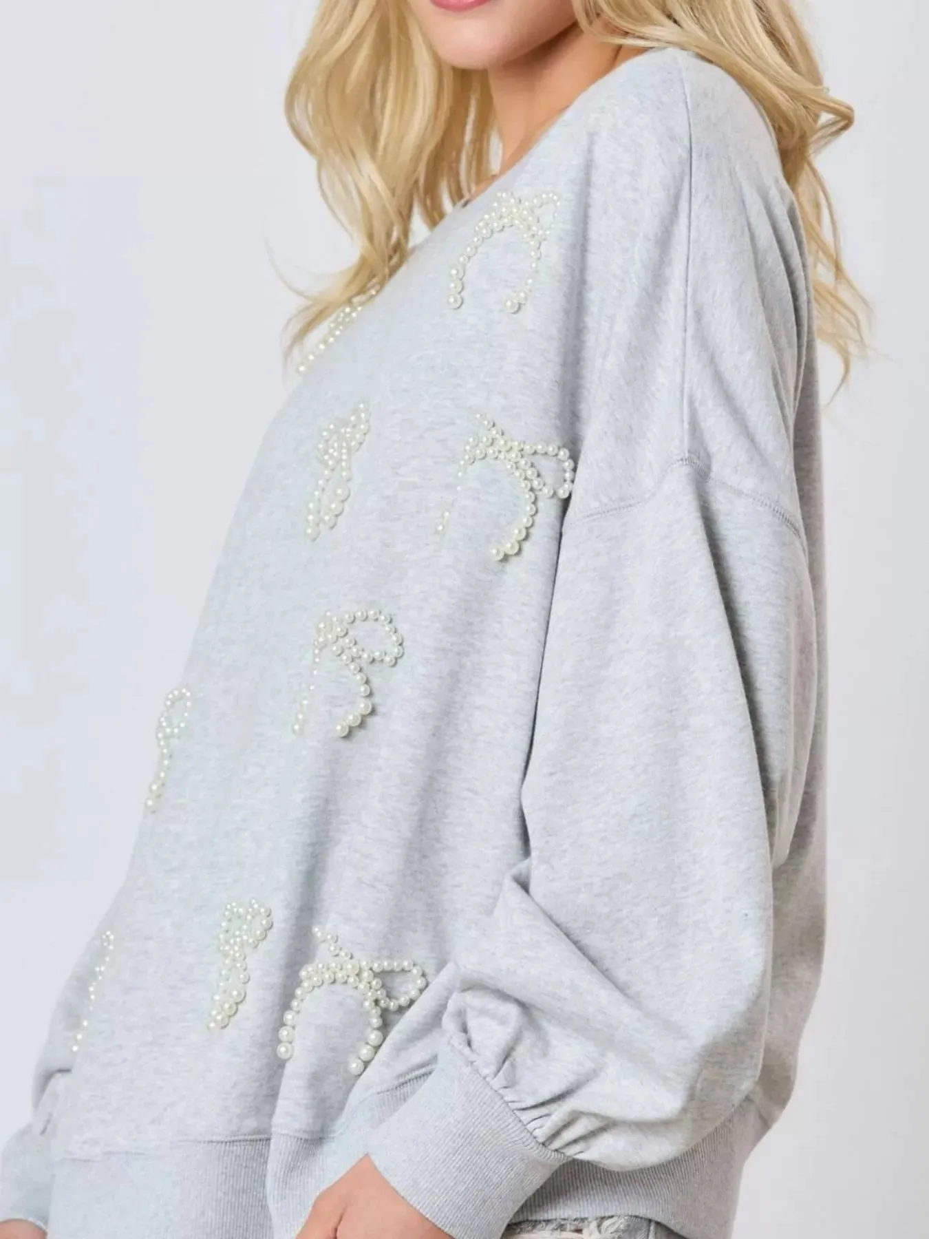 Pearl Embellished Bow Long Sleeve Sweatshirt sold by Charming Charlie product image thumbnail 2