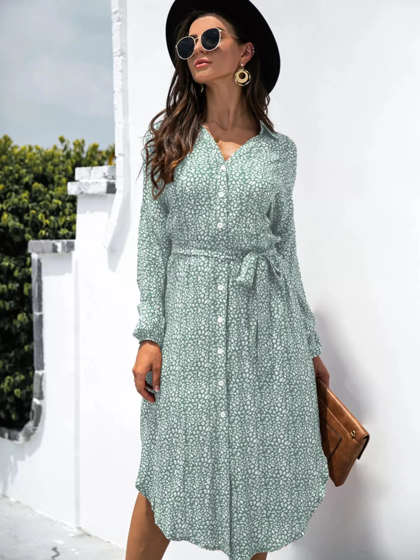 Button Down Printed Long Sleeve Shirt Dress sold by Charming Charlie product image thumbnail 4