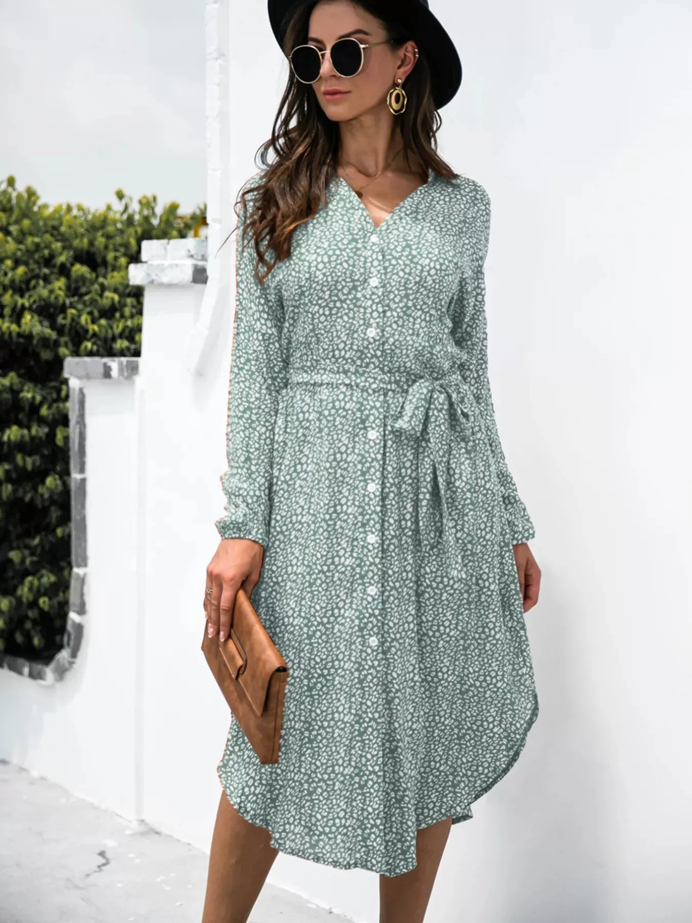 Button Down Printed Long Sleeve Shirt Dress sold by Charming Charlie product image thumbnail 5