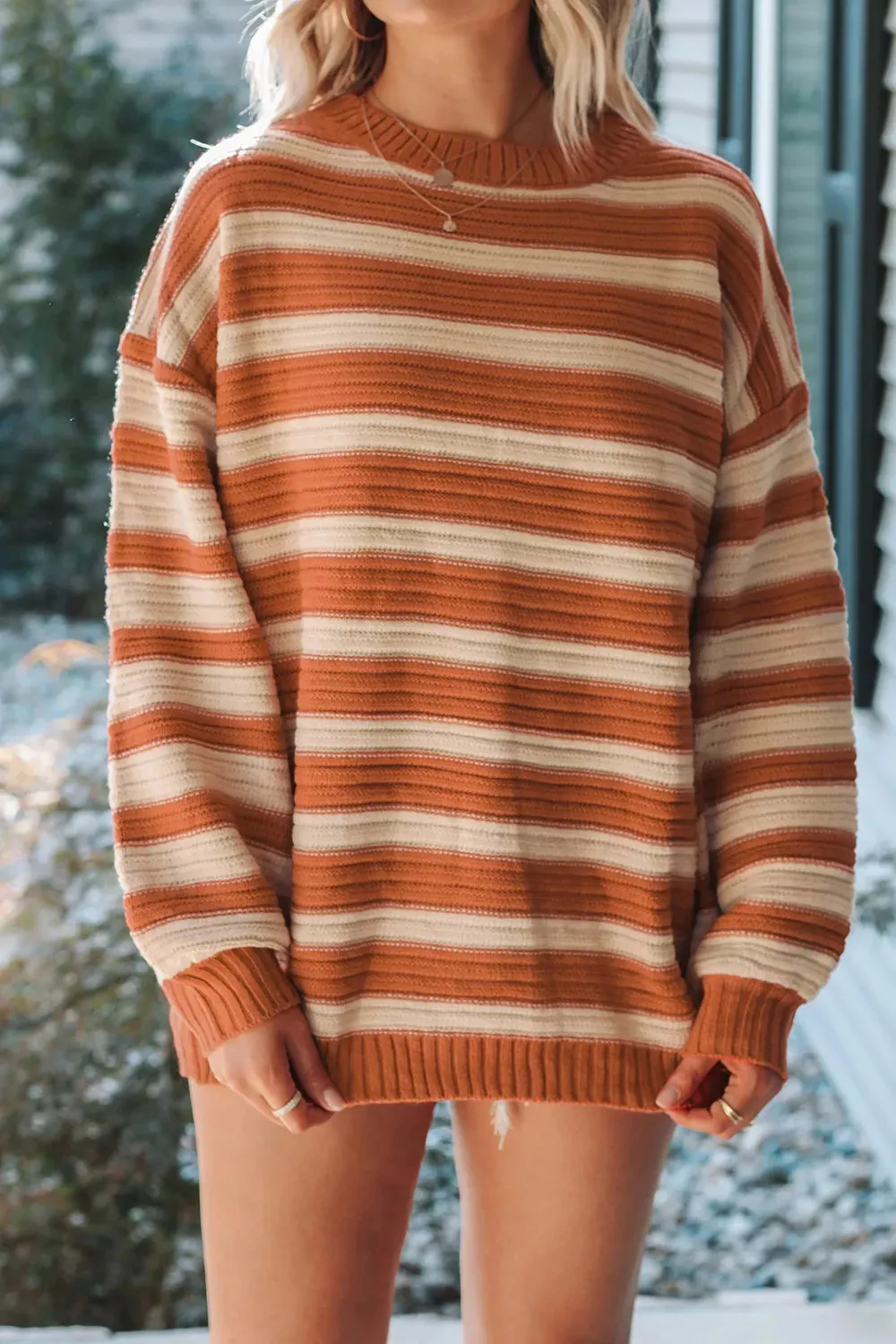 Striped Oversized Dropped Shoulder Sweater sold by Charming Charlie product image thumbnail 3