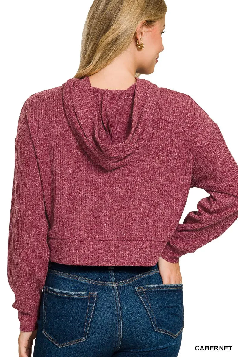 Zenana Drop Shoulder Ribbed Crop Hoodie sold by Charming Charlie product image thumbnail 4