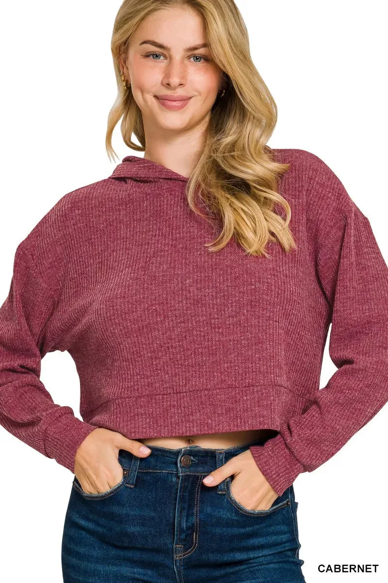 Zenana Drop Shoulder Ribbed Crop Hoodie sold by Charming Charlie