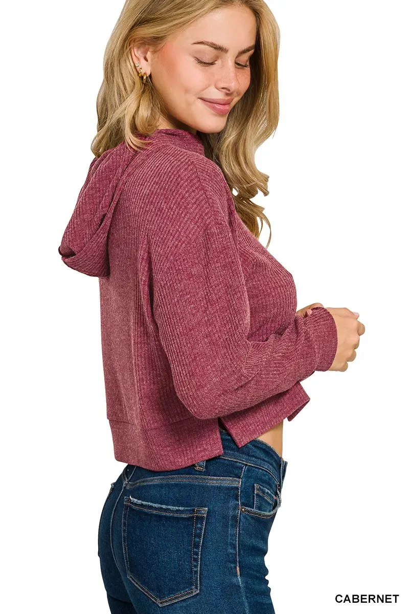 Zenana Drop Shoulder Ribbed Crop Hoodie sold by Charming Charlie product image thumbnail 2