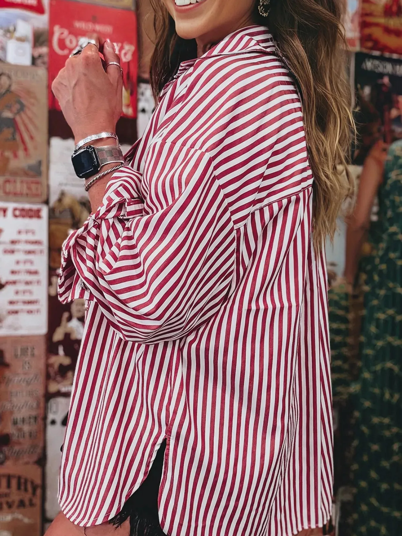 Striped Button-Up Long Sleeve Shirt sold by Charming Charlie product image thumbnail 2