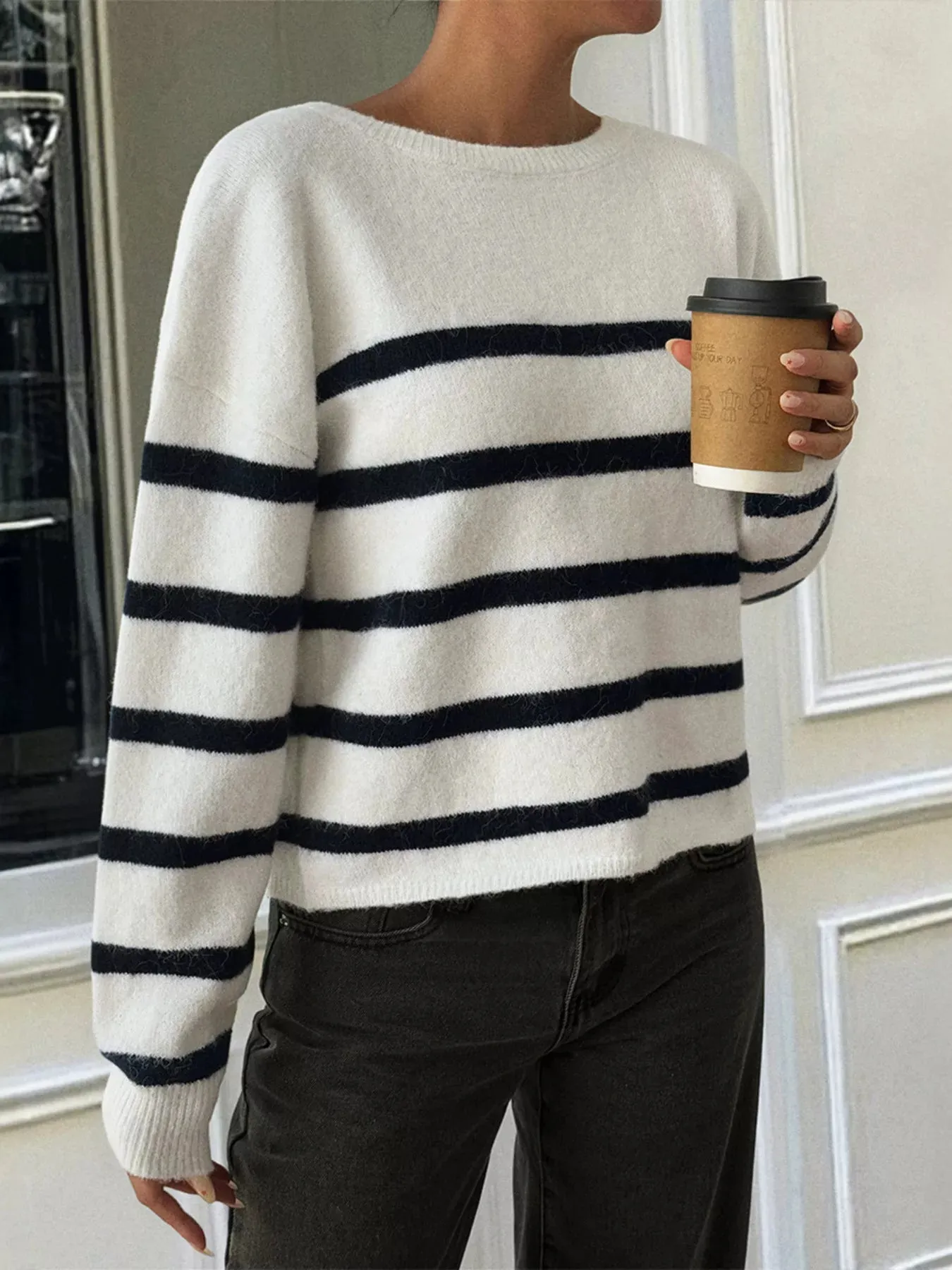 Striped Round Neck Long Sleeve Knit Top sold by Charming Charlie product image thumbnail 2