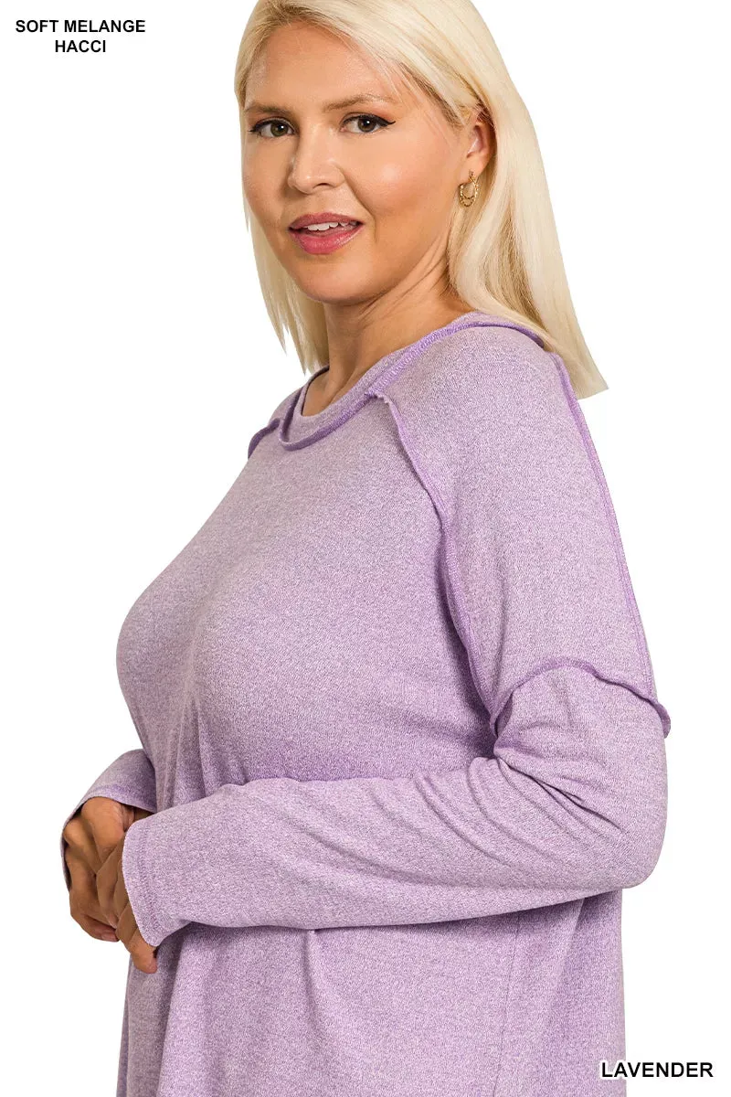 Zenana Full Size Melange Hacci Exposed Seam Hi-low Tee Plus Size sold by Charming Charlie product image thumbnail 5