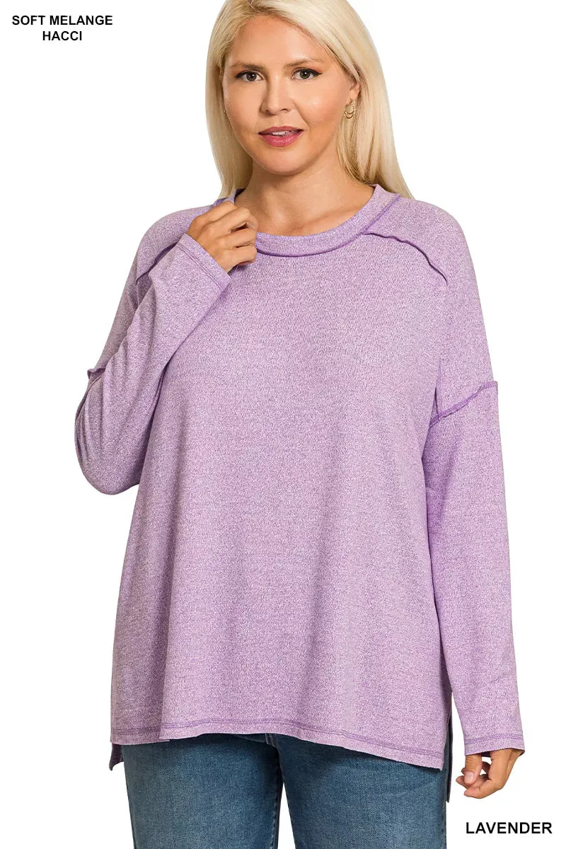 Zenana Full Size Melange Hacci Exposed Seam Hi-low Tee Plus Size sold by Charming Charlie product image thumbnail 2