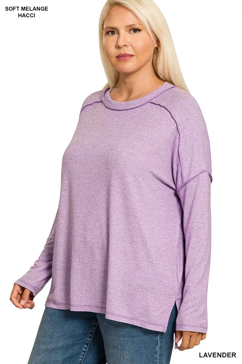 Zenana Full Size Melange Hacci Exposed Seam Hi-low Tee Plus Size sold by Charming Charlie product image thumbnail 3