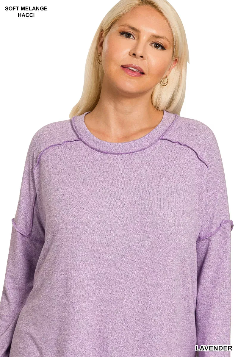 Zenana Full Size Melange Hacci Exposed Seam Hi-low Tee Plus Size sold by Charming Charlie product image thumbnail 4