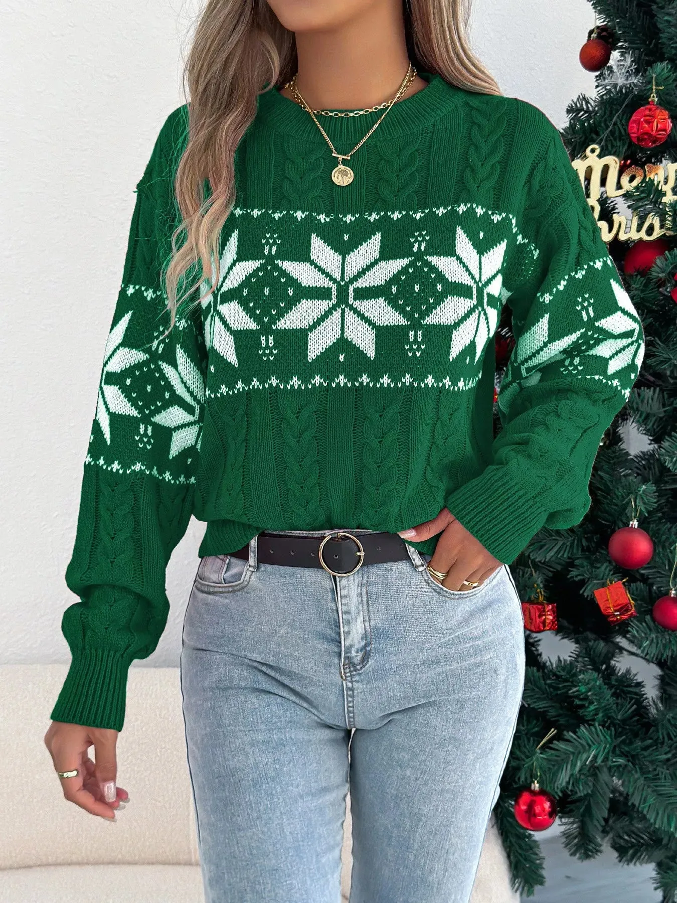 Christmas Snowflake Cable Knit Sweater sold by Charming Charlie product image thumbnail 4