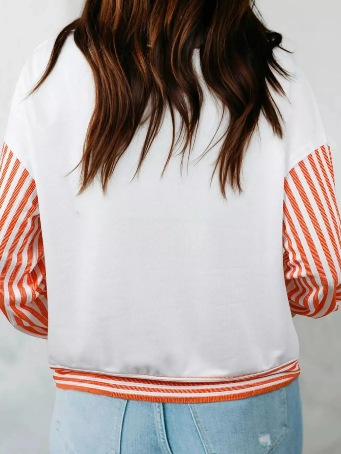 Stripe V Neck Drop Shoulder Patchwork Long Sleeve Top sold by Charming Charlie product image thumbnail 2