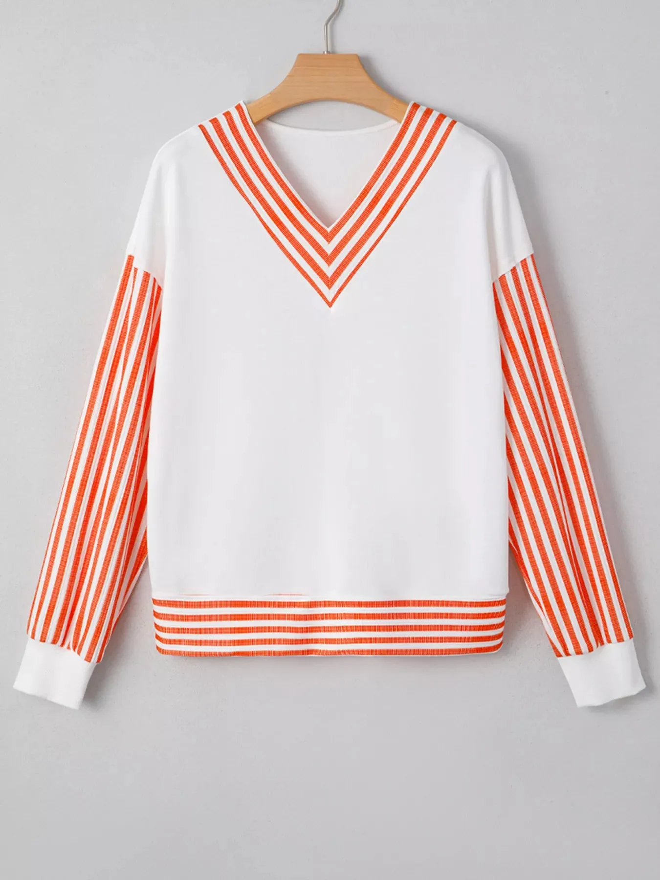 Stripe V Neck Drop Shoulder Patchwork Long Sleeve Top sold by Charming Charlie product image thumbnail 3