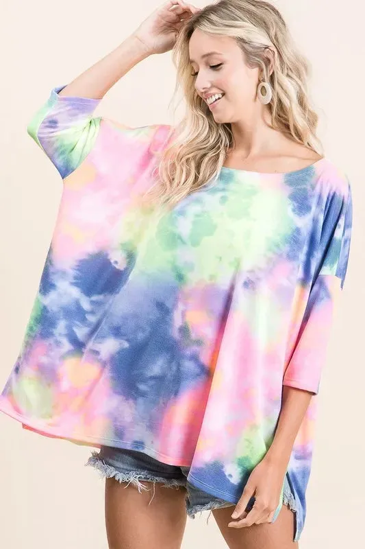 BiBi Tie Dye Print Low Gauge Knit Top sold by Charming Charlie