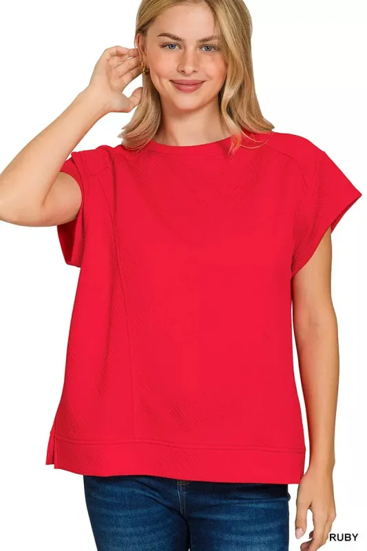 Zenana Textured Knit Jacquard Short Sleeve Top sold by Charming Charlie