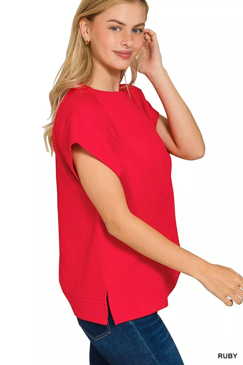 Zenana Textured Knit Jacquard Short Sleeve Top sold by Charming Charlie product image thumbnail 2