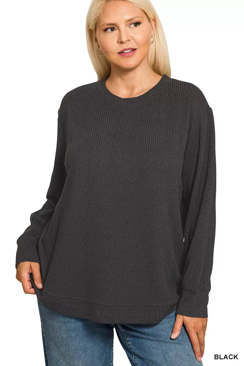Zenana Full Size Raised Rib Round Neck Long Sleeve Top Plus Size sold by Charming Charlie product image thumbnail 2