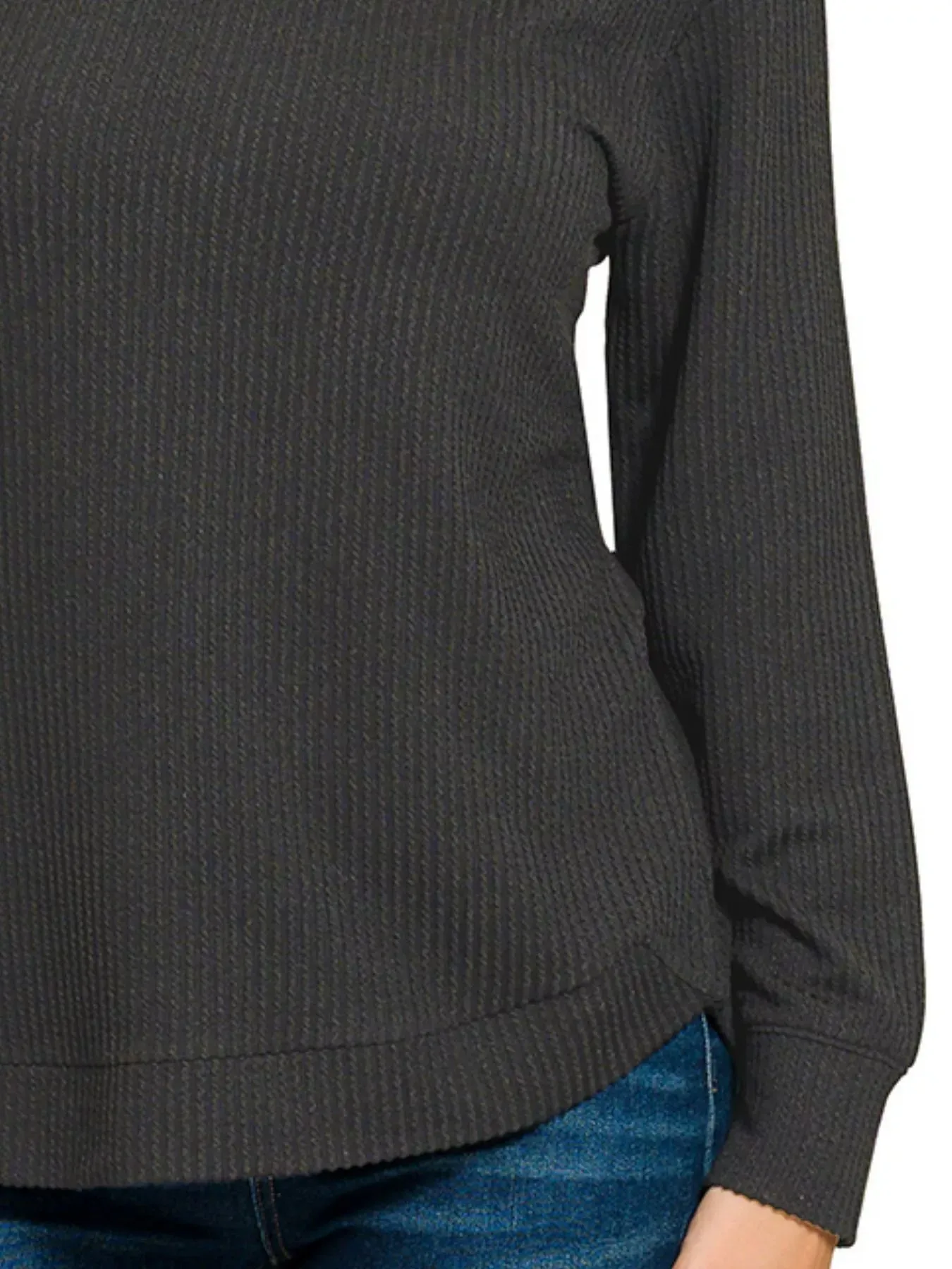 Zenana Full Size Raised Rib Round Neck Long Sleeve Top Plus Size sold by Charming Charlie product image thumbnail 3