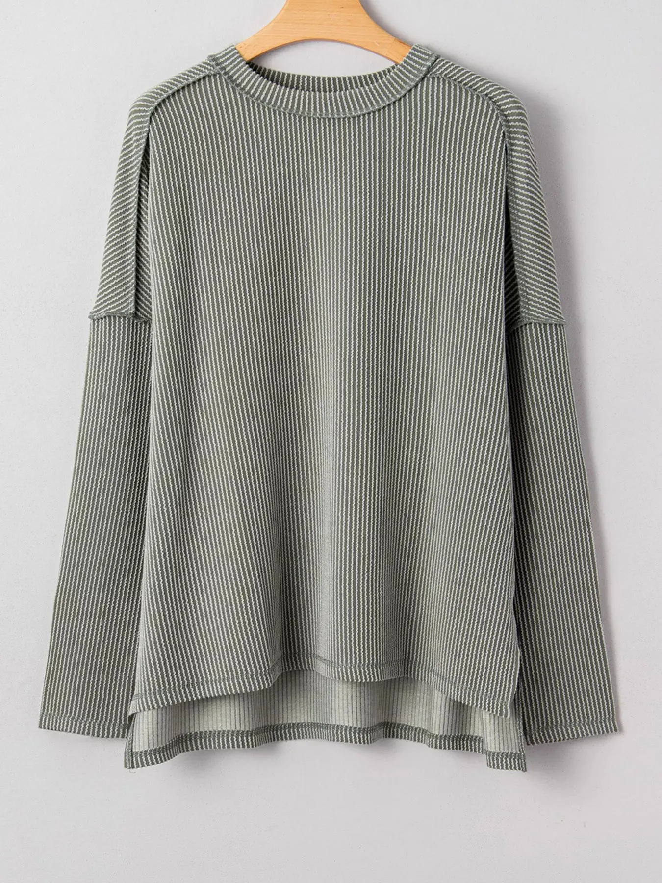 Twist Ribbed Exposed Seam Detail Long Sleeve Loose Top sold by Charming Charlie product image thumbnail 3