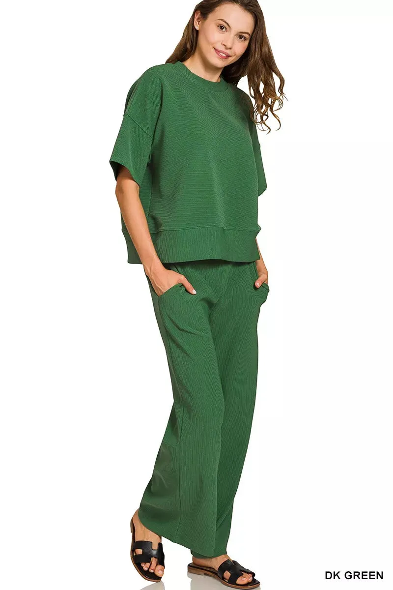 Zenana Ribbed Round Neck Tee & Pants Set sold by Charming Charlie product image thumbnail 3