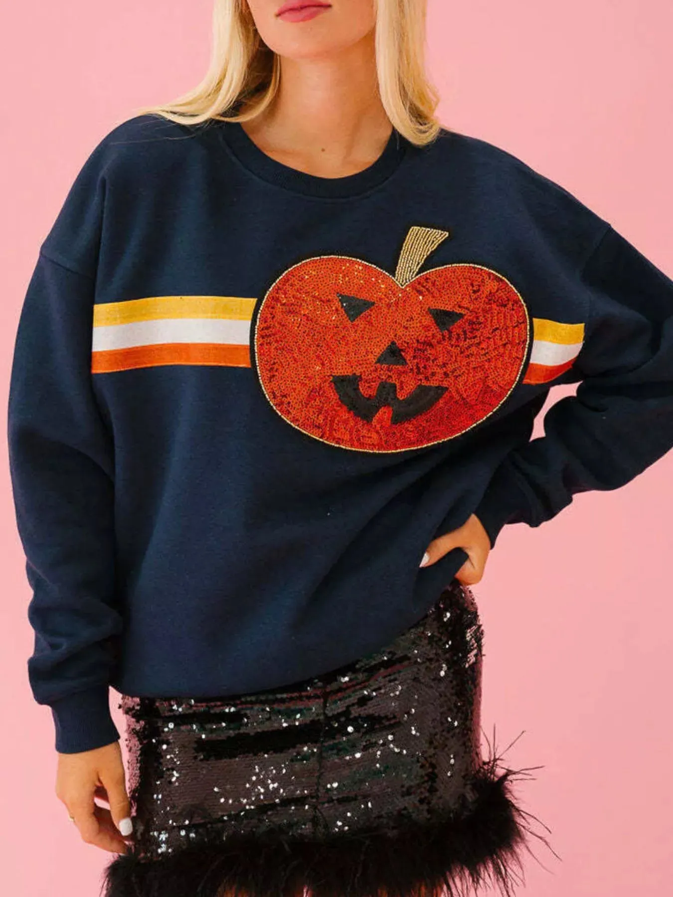 Halloween Sequin Round Neck Sweatshirt sold by Charming Charlie product image thumbnail 2