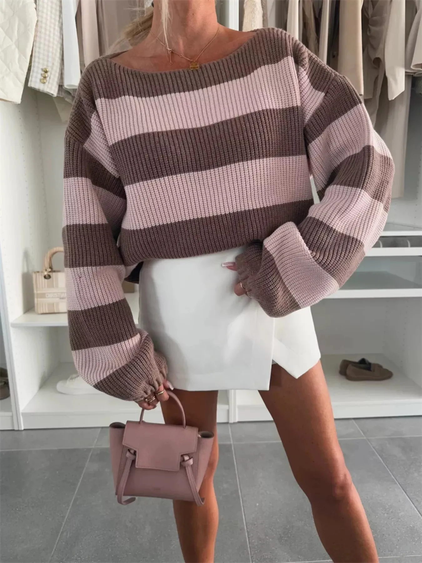 Contrast Striped Long Sleeve Sweater sold by Charming Charlie