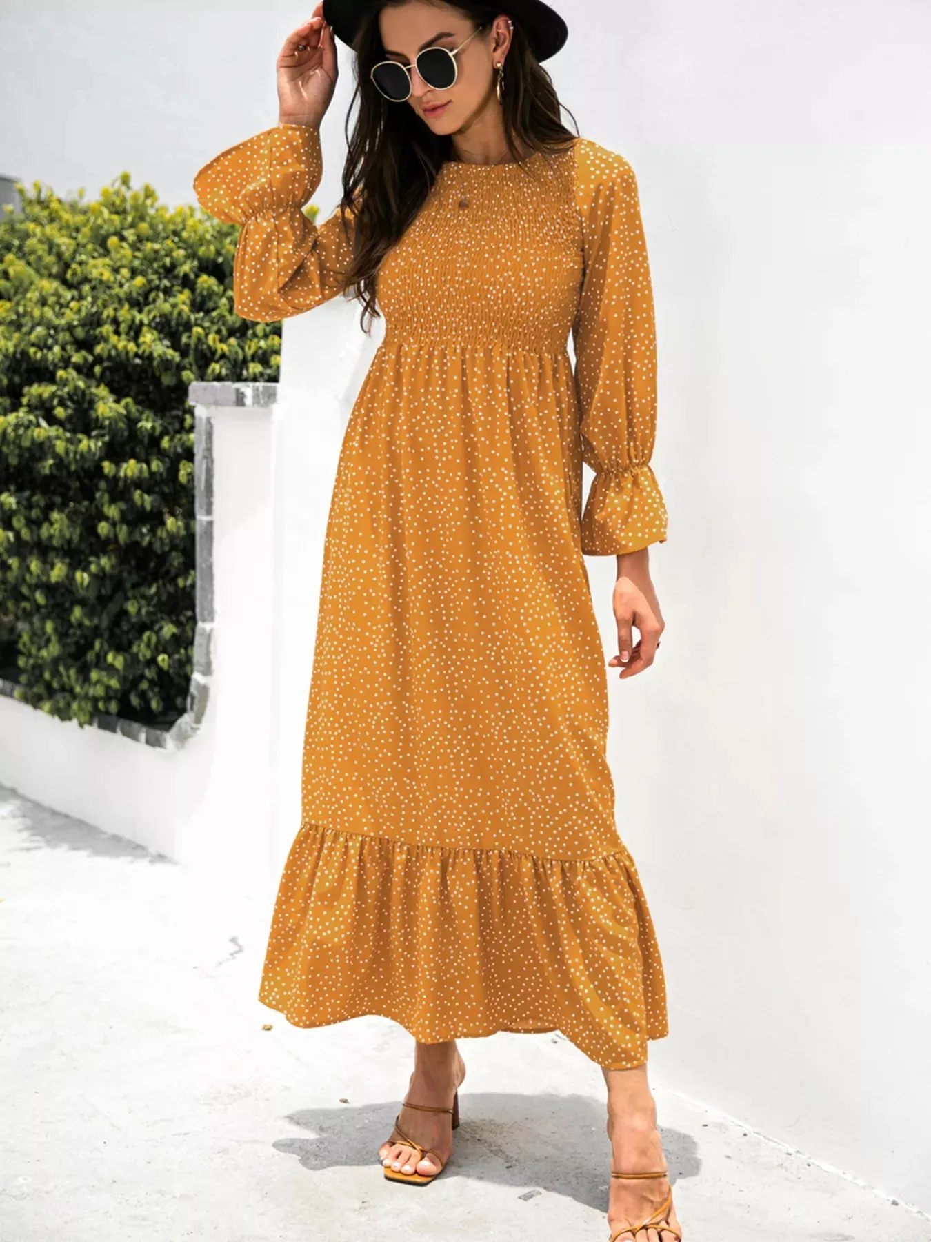 Ruffled Printed Long Sleeve Maxi Dress sold by Charming Charlie product image thumbnail 4