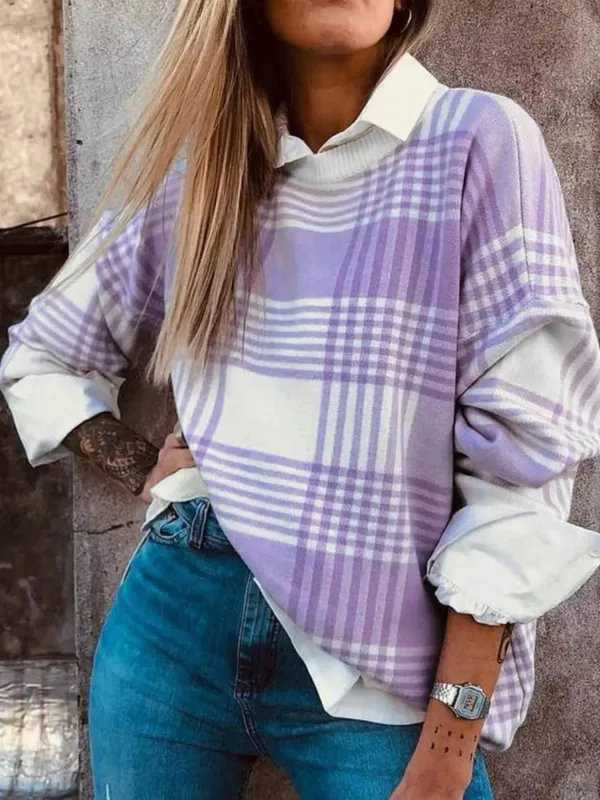 Plaid Round Neck Long Sleeve Sweater sold by Charming Charlie