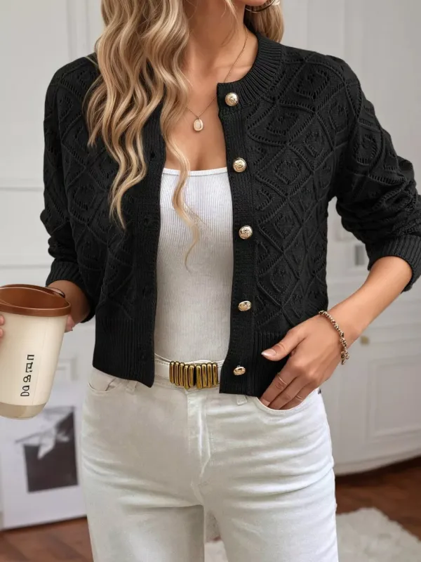 Openwork Button Up Long Sleeve Cardigan sold by Charming Charlie