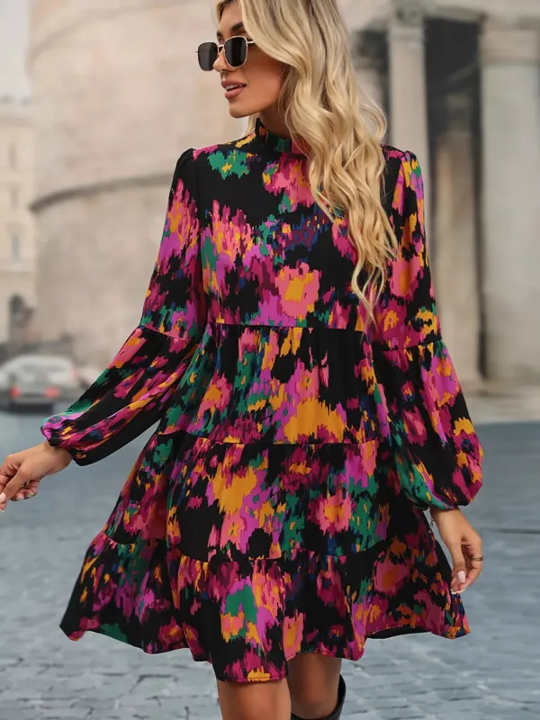 Printed Balloon Sleeve Mini Dress sold by Charming Charlie