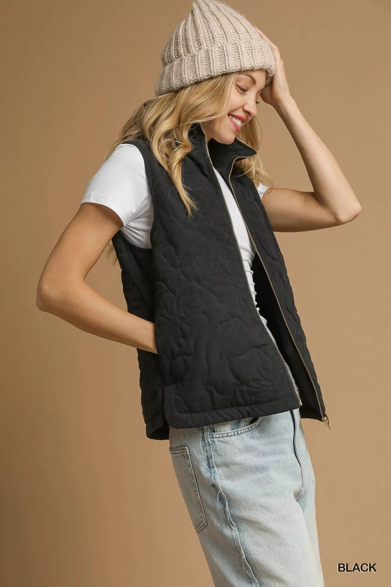 Umgee Quilted Floral Zip Up Vest with Pockets sold by Charming Charlie product image thumbnail 2
