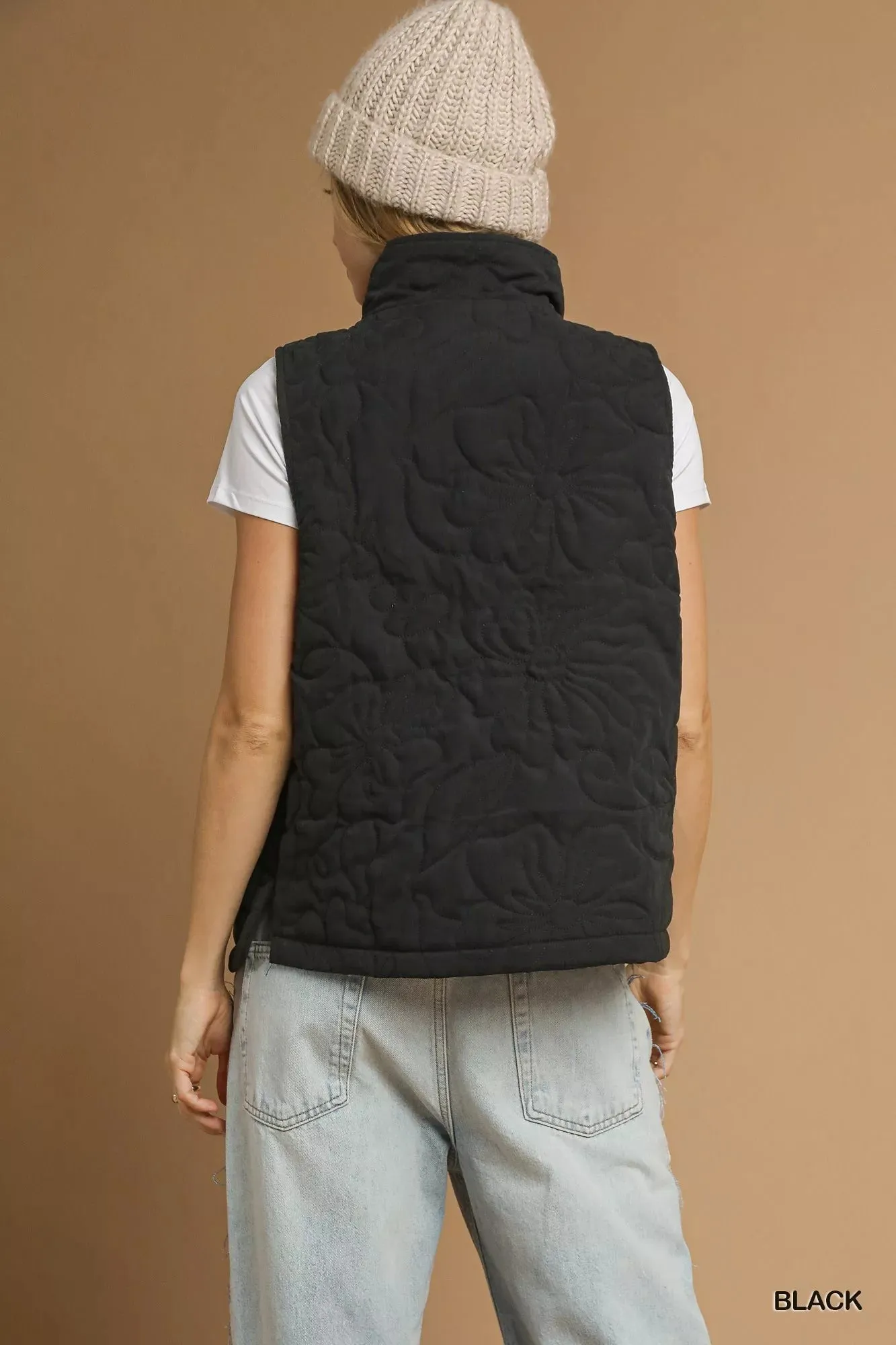 Umgee Quilted Floral Zip Up Vest with Pockets sold by Charming Charlie product image thumbnail 3