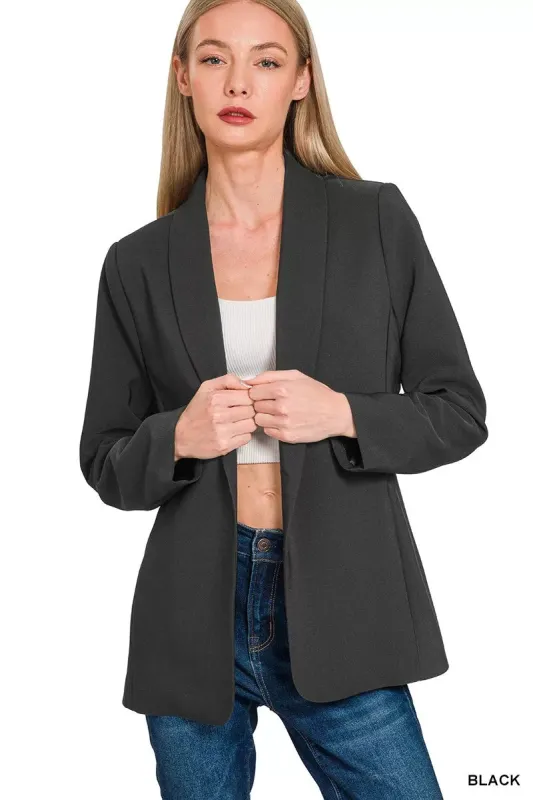 Zenana Woven Long Sleeve Blazer With Lining sold by Charming Charlie