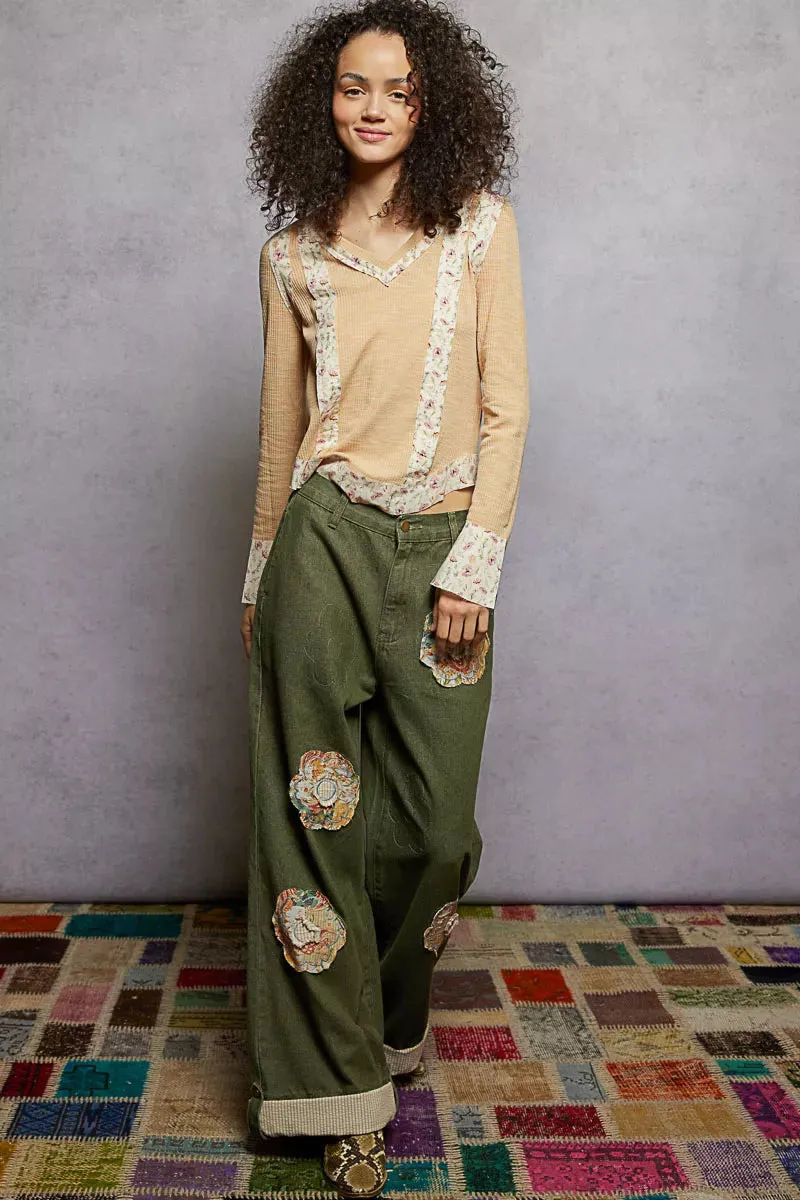 POL Floral Patch V-Neck Long Sleeve Ribbed Top sold by Charming Charlie product image thumbnail 5