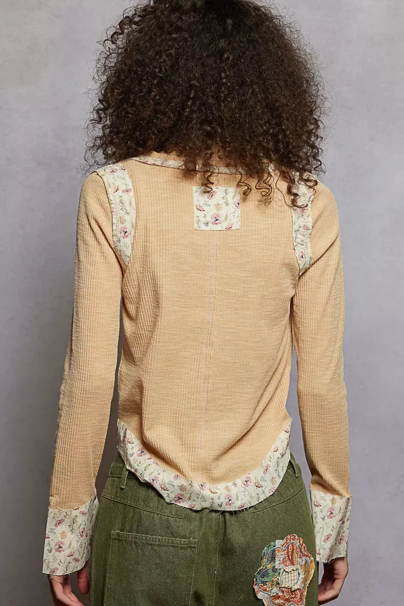 POL Floral Patch V-Neck Long Sleeve Ribbed Top sold by Charming Charlie product image thumbnail 4
