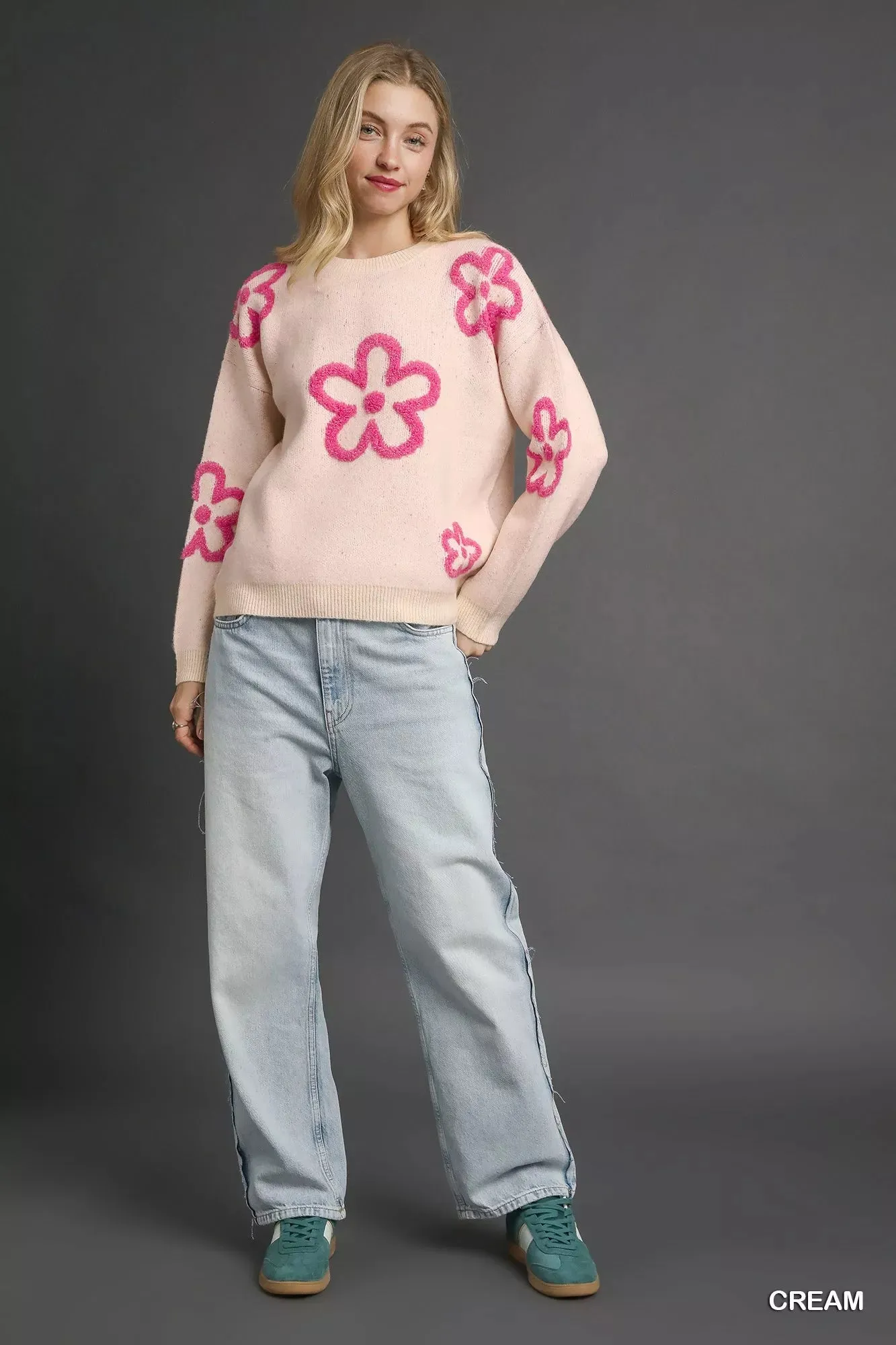Umgee Round Neck Sweater with Pink Floral Accents sold by Charming Charlie product image thumbnail 4