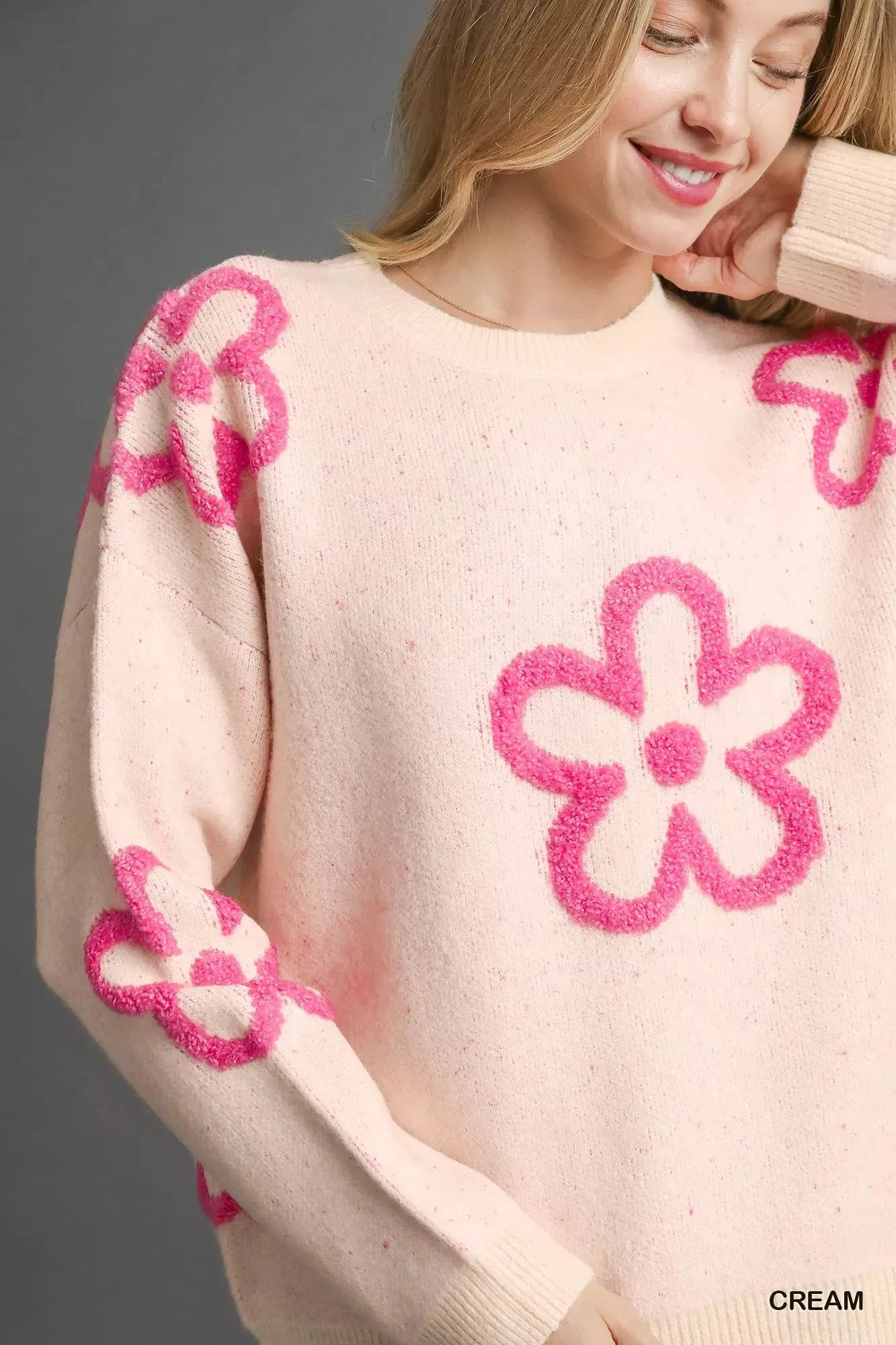 Umgee Round Neck Sweater with Pink Floral Accents sold by Charming Charlie product image thumbnail 5