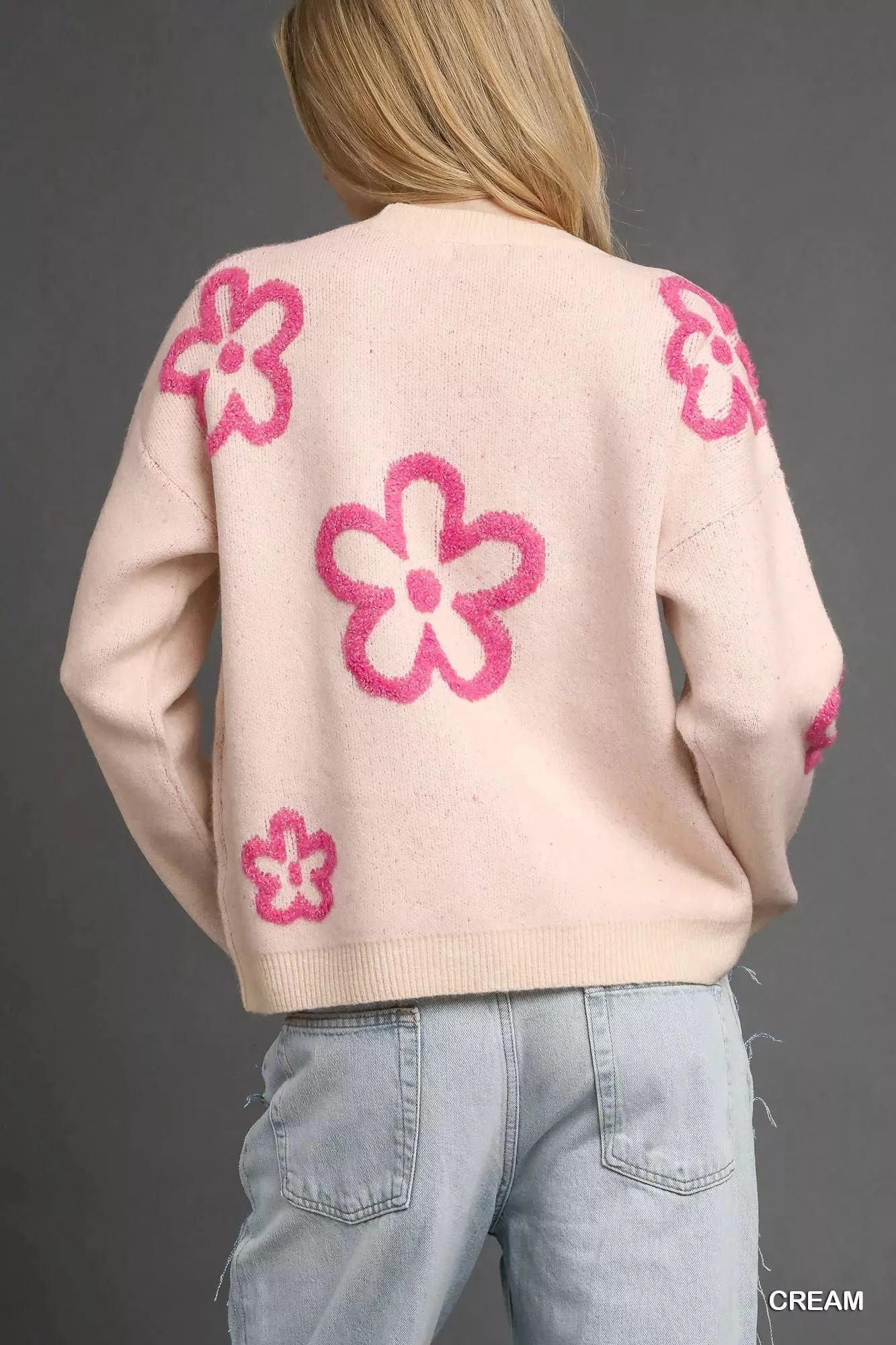 Umgee Round Neck Sweater with Pink Floral Accents sold by Charming Charlie product image thumbnail 3
