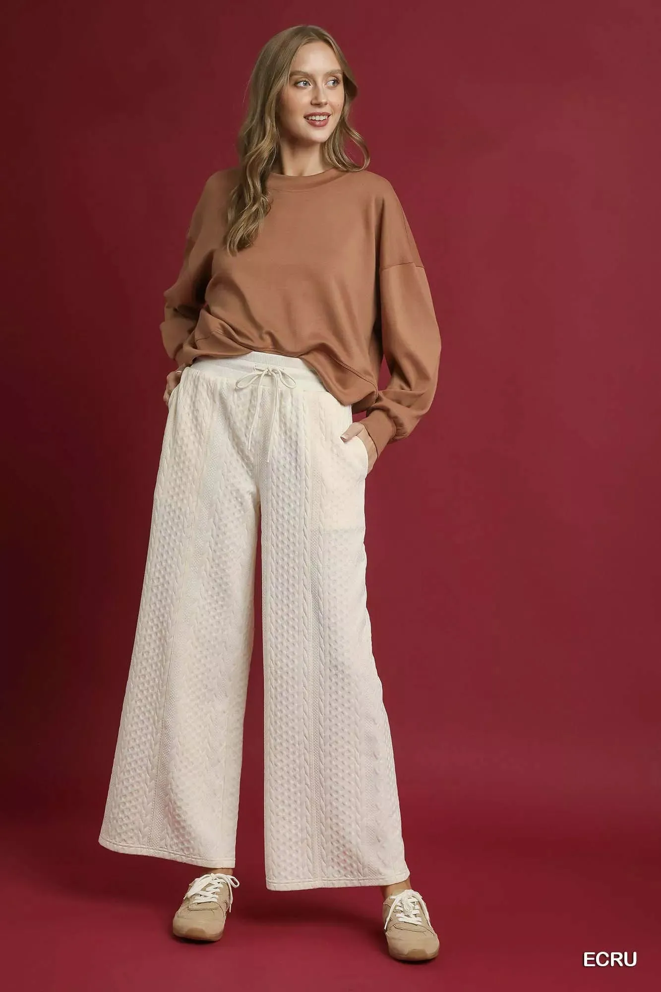 Umgee Cable Knit Textured Wide Leg Pants sold by Charming Charlie product image thumbnail 4