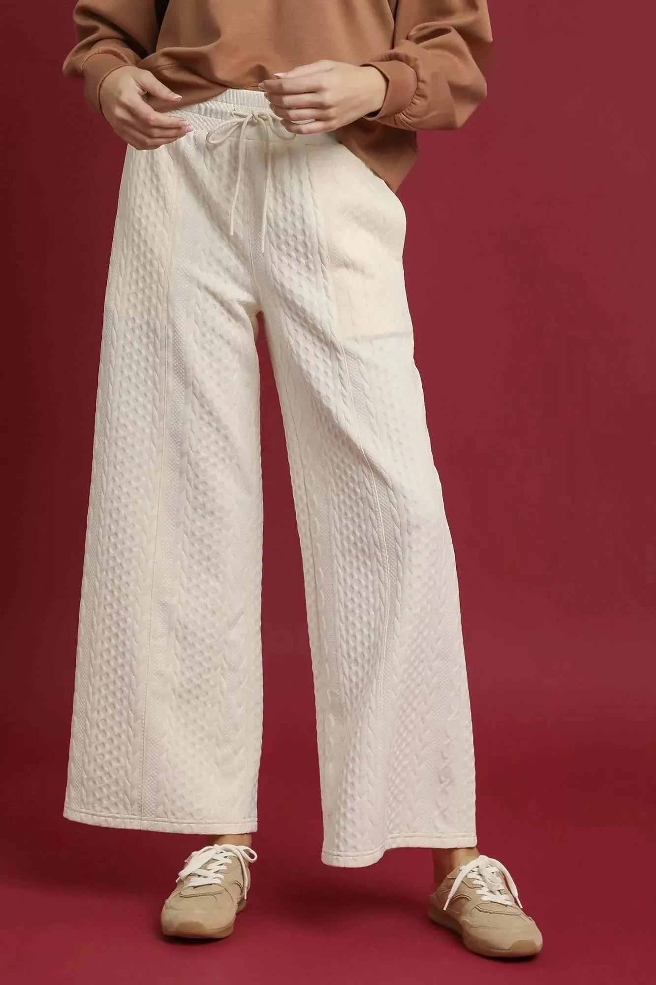 Umgee Cable Knit Textured Wide Leg Pants sold by Charming Charlie