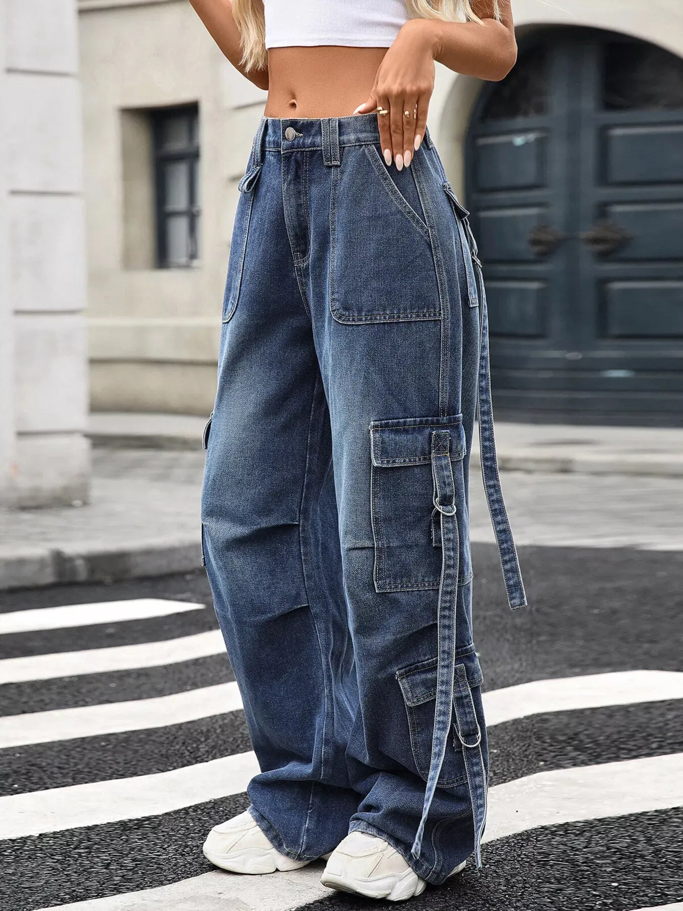 Wide Leg Cargo Jeans sold by Charming Charlie