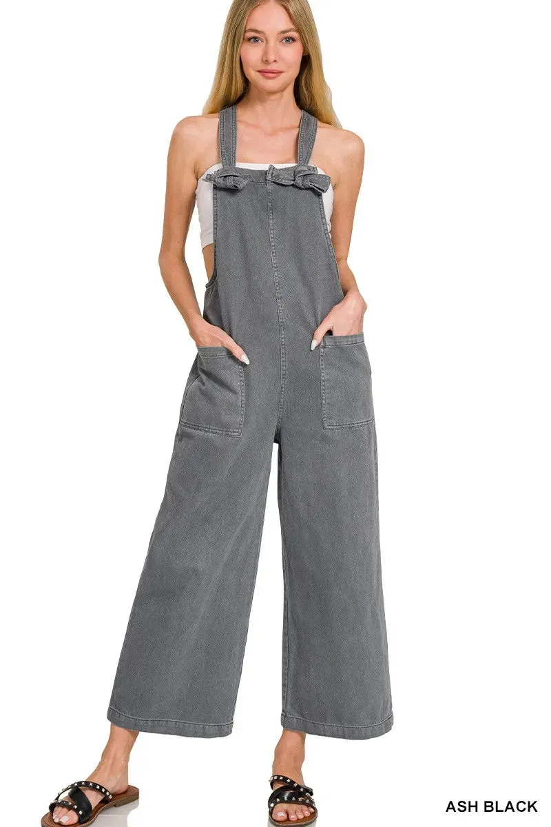 Zenana Washed Knot Strap Pockets Jumpsuit sold by Charming Charlie