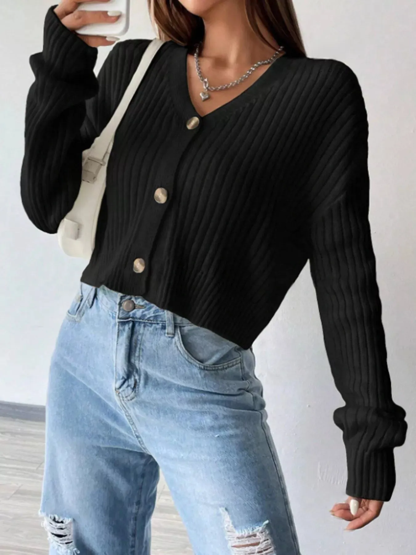 V-Neck Button-Up Cardigan sold by Charming Charlie product image thumbnail 4