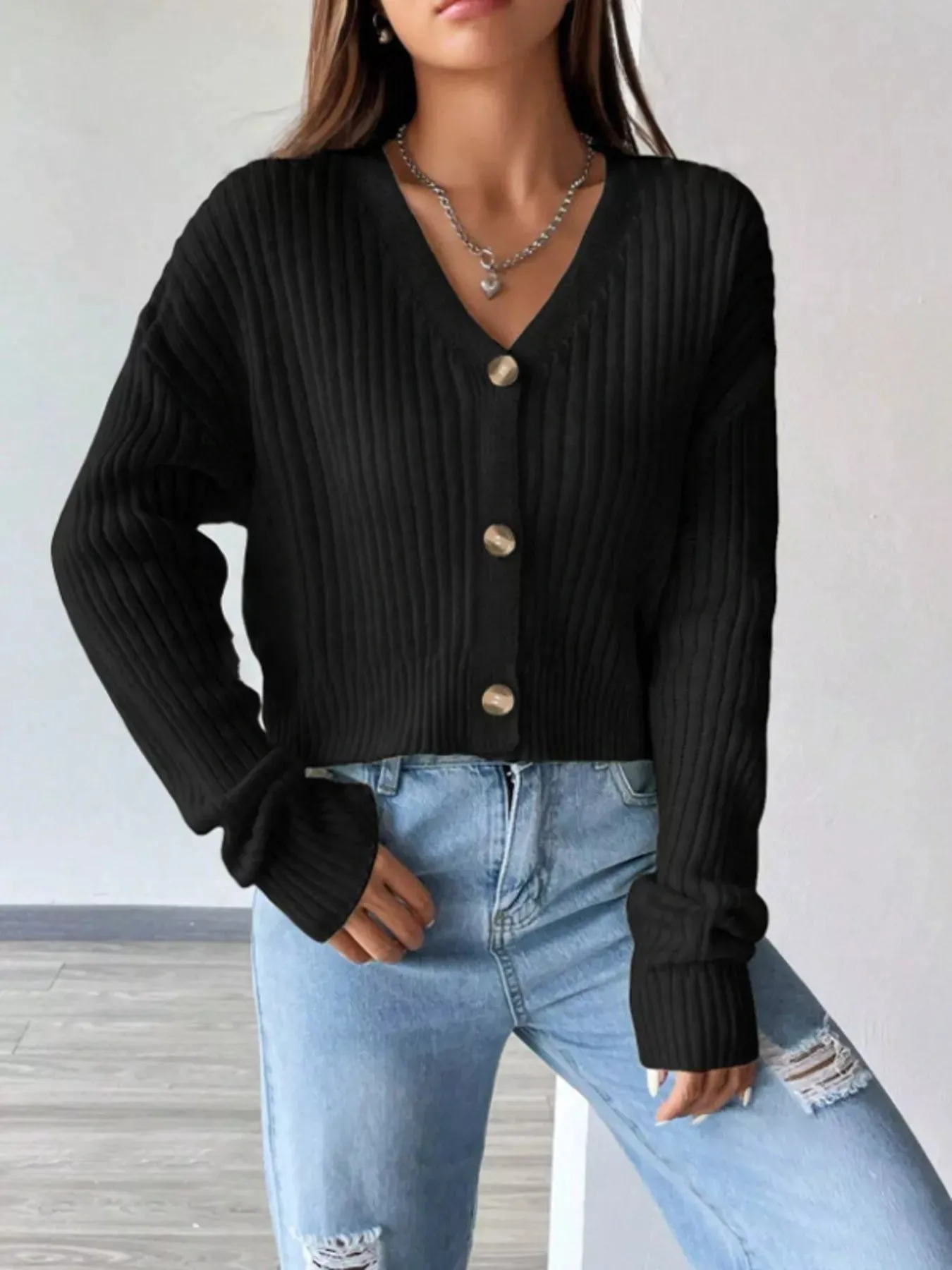 V-Neck Button-Up Cardigan sold by Charming Charlie product image thumbnail 5