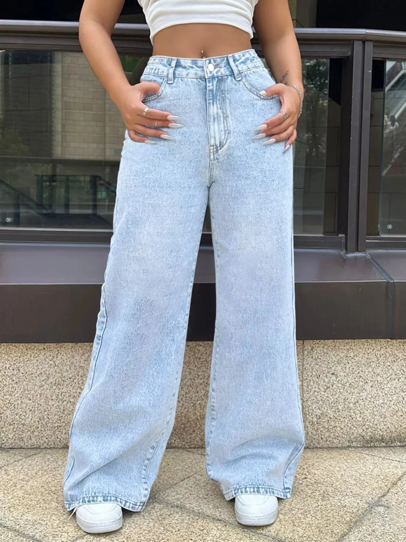 High-Waisted Wide Leg Jeans sold by Charming Charlie product image thumbnail 3