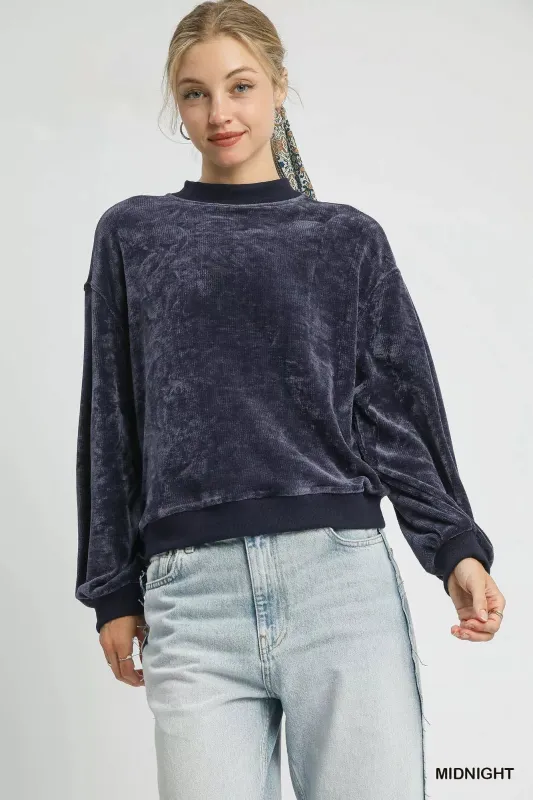 Umgee Velour Crewneck Balloon Sleeve Sweatshirt sold by Charming Charlie